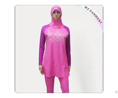 Female Pink And Purple Floral Muslim Swimwear