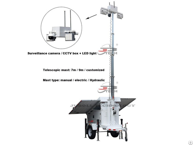 Trailer Mounted Solar Cctv Tower With Led Light Ts3803 6m 2002h