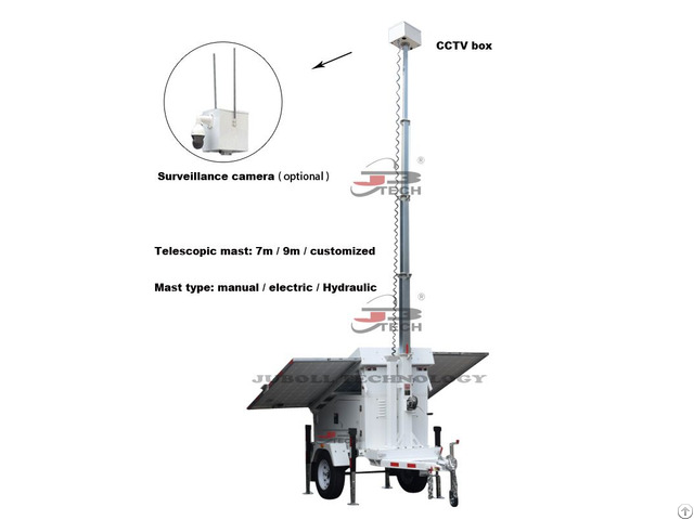 Trailer Mounted Solar Surveillance Camera Cctv Box Tower Ts3803 6m 1506l