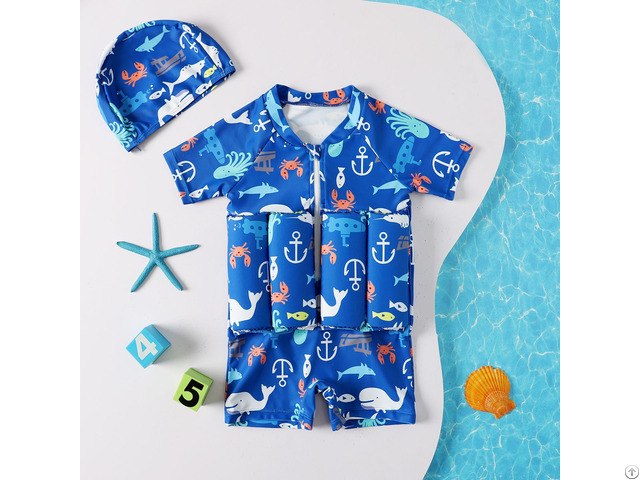 Kids Children Chest Zip Swimsuit Girl Buoyancy Bathing Suit Boy One Piece Swimwear Beachwear