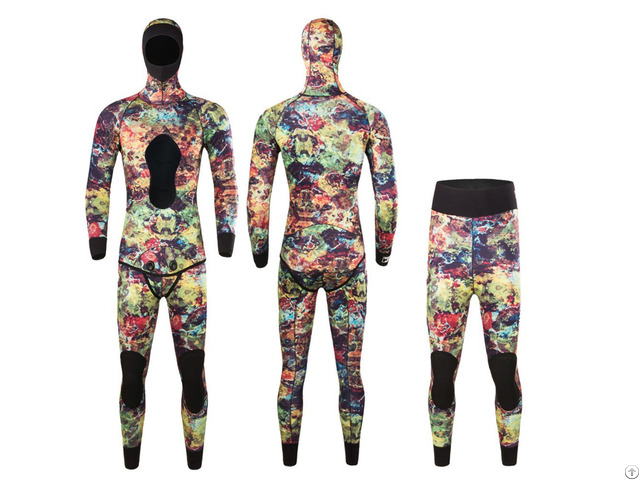 Open Cell Hooded Vest Pants Camo Spearfishing Wetsuit