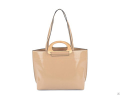 Beige Color Classy Hand Bag With Wood Handle