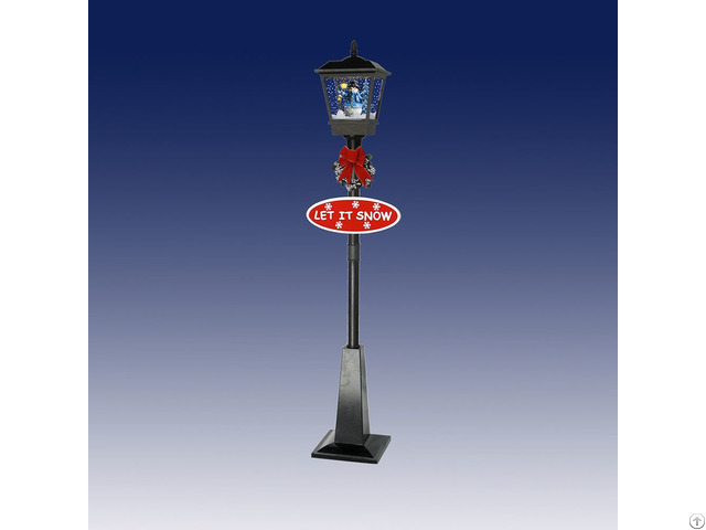 Single Snowing Street Lamp With Snowman Inside