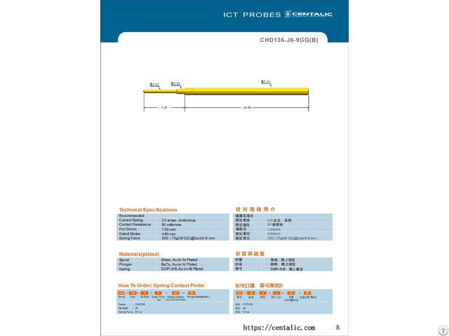 Wire Harness Probe Pogo Pin Chd136 For The Tests Of Automotive Industry