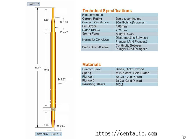 Switch Probe Test Pogo Pin Swp137 Series For Connection