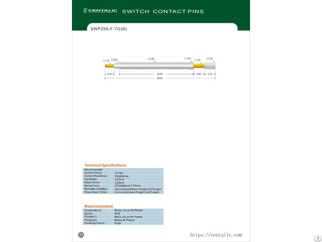 Switch Probe Pogo Pin Swp298 Series For Electronic Test