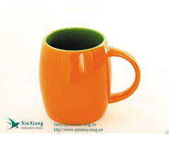 Orange Color Gazed Ceramic Beer Mugs 14oz Fat Coffee Cups