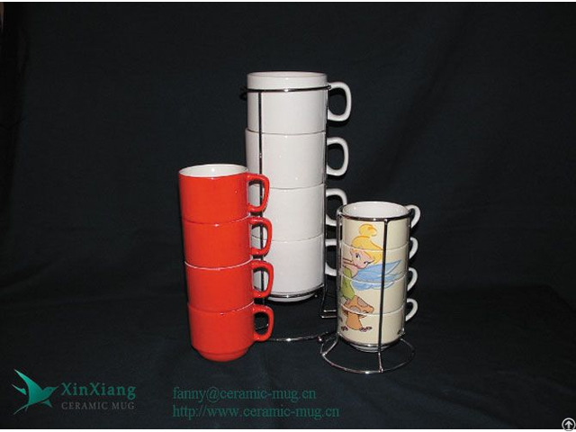 Stacked Cup Color Glazed Ceramic Mugs Stackable Cups Stoneware