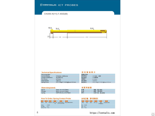 Wire Harness Probe Test Pin Ch200 For The Tests Of Automotive Industry