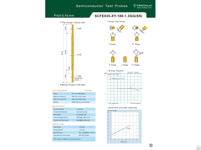 Semiconductor Test Probe Pogo Pin Scfe035 For Integrated Circuit Inspection