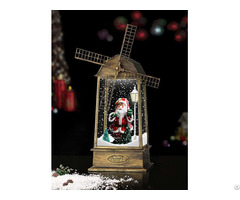 New Snowing Windmill Lantern With Santa Claus Inside