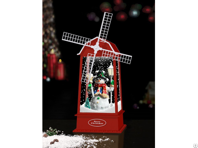 Xmas New Snowing Windmill Lantern With Snowman Inside