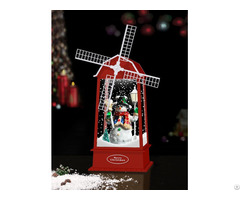 Xmas New Snowing Windmill Lantern With Snowman Inside