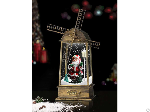 New Snowing Windmill Lantern With Santa Claus Inside Copper