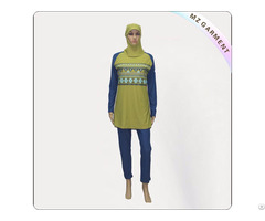 Blue Long Sleeve Muslim Swimwear With Yellow Printing