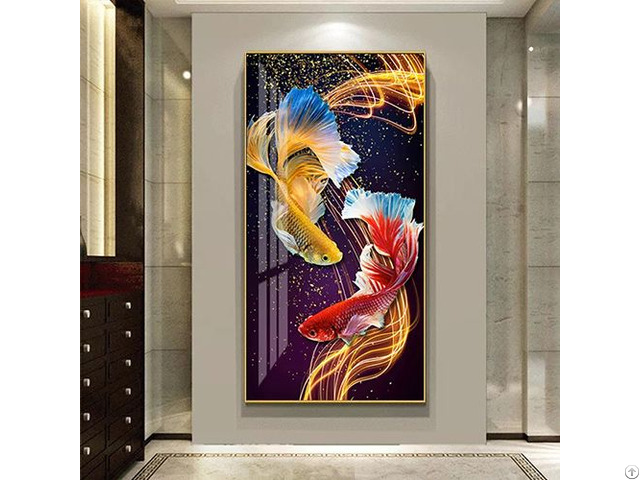 Luxury Home Decoration Printed Abstract Animal Fish Elk Crystal Porcelain Painting