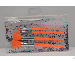 4pc Makeup Brush Set And Transparent Bag With Bright Powder