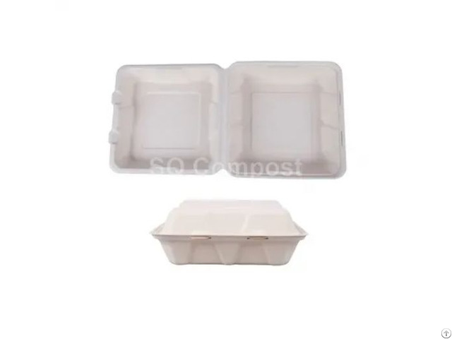 Bagasse Tableware Clamshell Boxes With Single Compartment