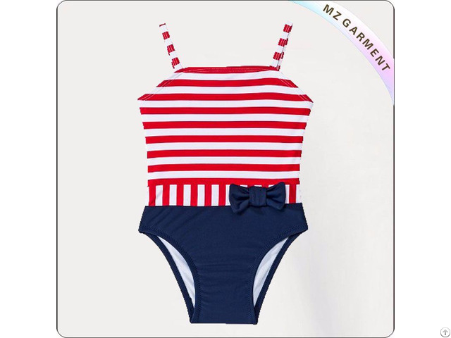 Kids Red Striped With Navy Bottom Bikini