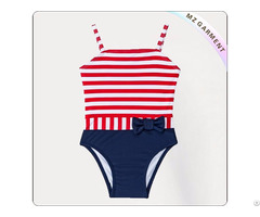Kids Red Striped With Navy Bottom Bikini