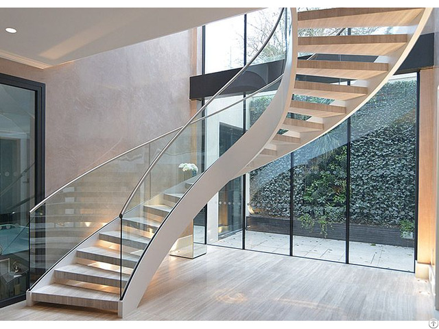 Customized Villa Wood Treads Curved Staircase