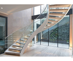 Customized Villa Wood Treads Curved Staircase