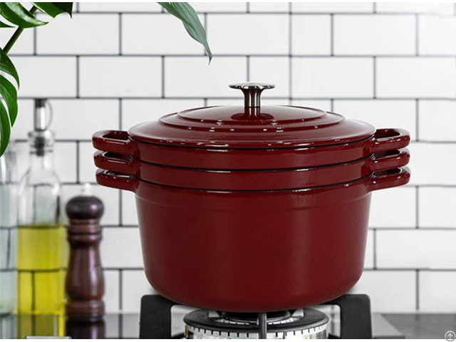 Four Piece Enameled Cast Iron Stackable Cookware Set