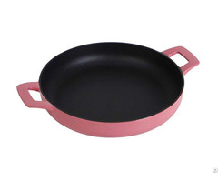 Magenta Enameled Cast Iron Frying Pan With Dual Handles