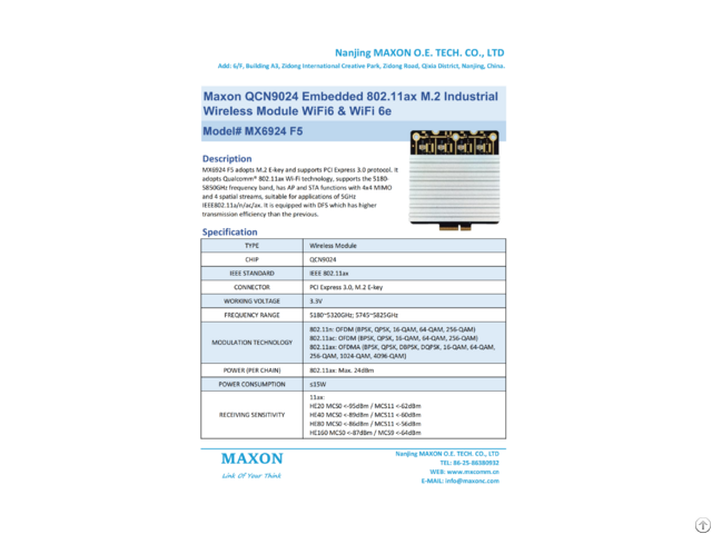 Maxon Qcn9024 Wifi6 Pci Express 3 0 M 2 Industrial Wifi Module