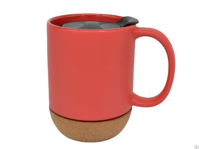 Custom Red Matte Ceramic Cork Coffee Mugs With Lid Manufacturer