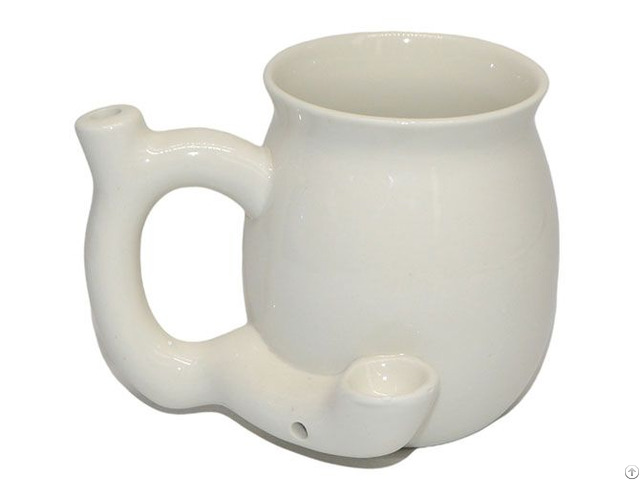 White 15oz Ceramic Pipe Mugs Customizable Logo Cut Tobacco Coffee Cups