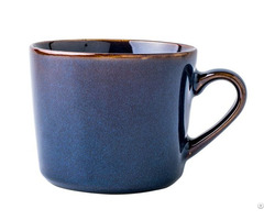 400ml Blue Wide Mouth Short Reaction Glazed Stoneware Coffee Mugs