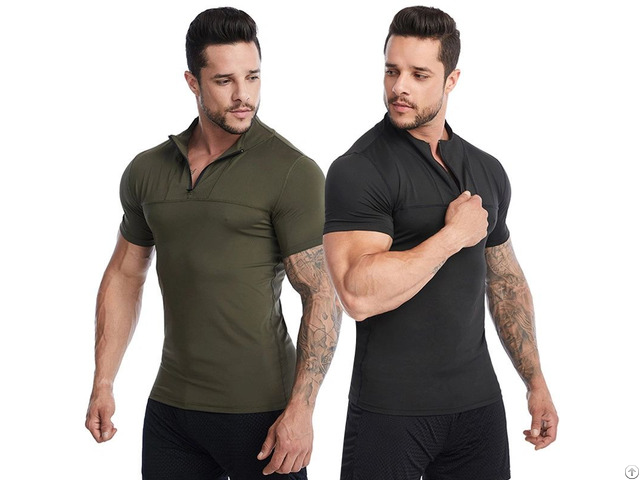 Half Zip Short Sleeves Running Clothing Gym Athletic Outfits Dry Fit Sportswear T Shirt