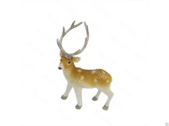 Puindo Customized Christmas Decoration Flocking Reindeer Figurine