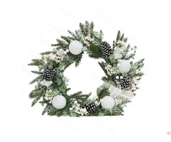 Puindo Artificial Customized Christmas Wreath With Pine Cone White Berries Bow