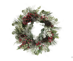 Puindo Wholesale Customized Artificial Christmas Wreath With Pine Cone Red Berries