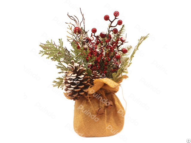 Puindo Wholesale Christmas Bonsai Ornament With Pine Cone Berry Potted Plants