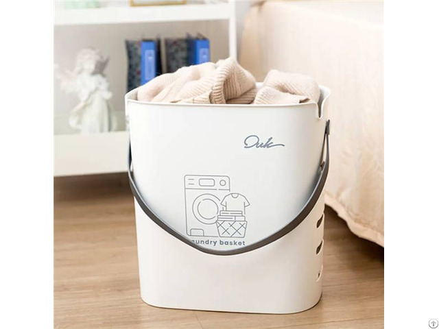 Plastic Laundry Basket With Leather Handle