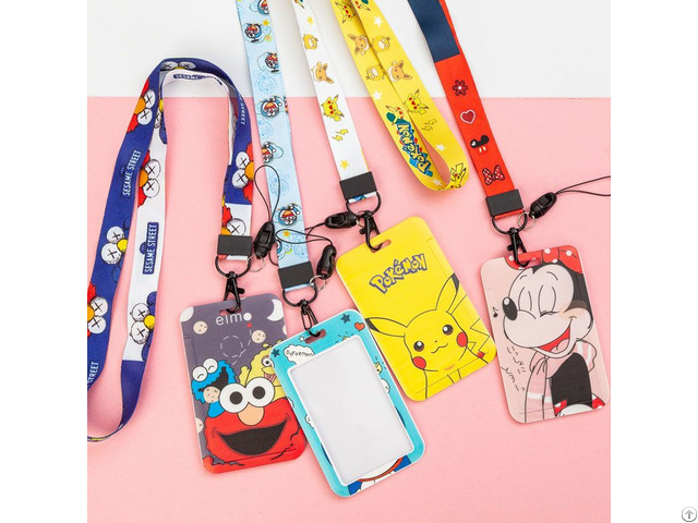 Cartoon Lanyard Card Holder Cover Keychian Bus Cardholder Id Badge Neck Strap