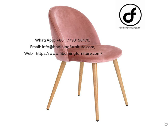 Pink Wooden Leg Velvet Dining Chair