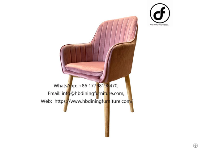 Pink Velvet Armchair With Wooden Legs