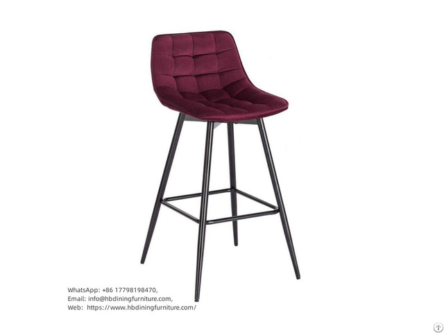 Upholstered Bar Chair High Leg Check Soft Fabric Db R08