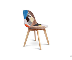 Patchwork Fabric Dining Chair With Wooden Legs Dc F01w