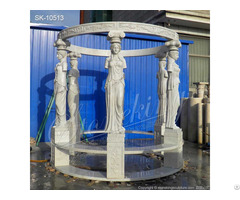 Factory Price Outdoor White Marble Gazebo With Greek Woman Statues For Garden And Home Decor