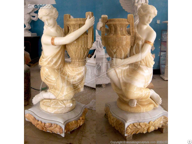 Factory Supplie Marble Flower Pots With Lady Statues For Outdoor Garden And Home Decor