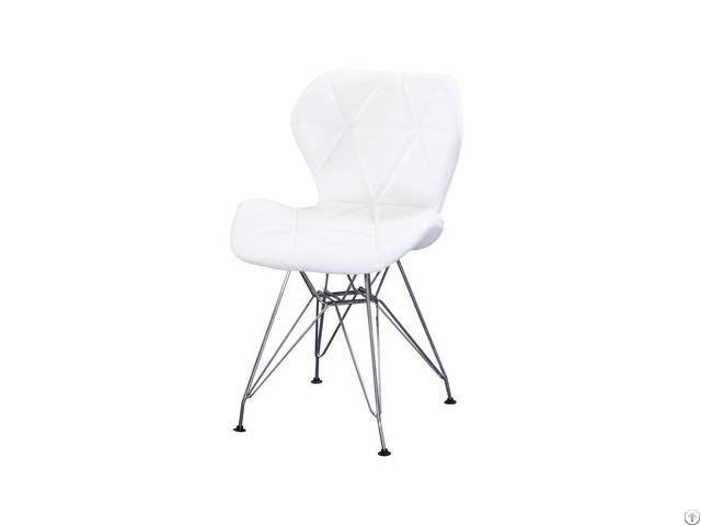 White Leather Dining Chair With Metal Crossed Legs Dc U06m