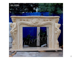 Manufacturer Egyptian Beige Marble Fireplace Mantel Surround With Greek Female Sculptures