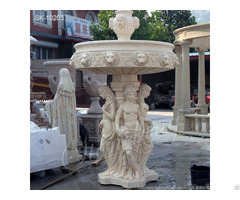 Stunning Egyptian Beige Marble Water Fountain With Greek Woman Sculptures For Outdoor Garden