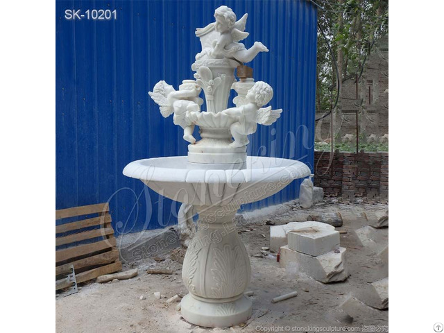 Outdoor Garden White Marble Water Fountain With Angels For Sale