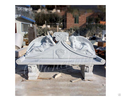 Outdoor Garden White Marble Bench With Angel Statues For Park And Backyard Decor